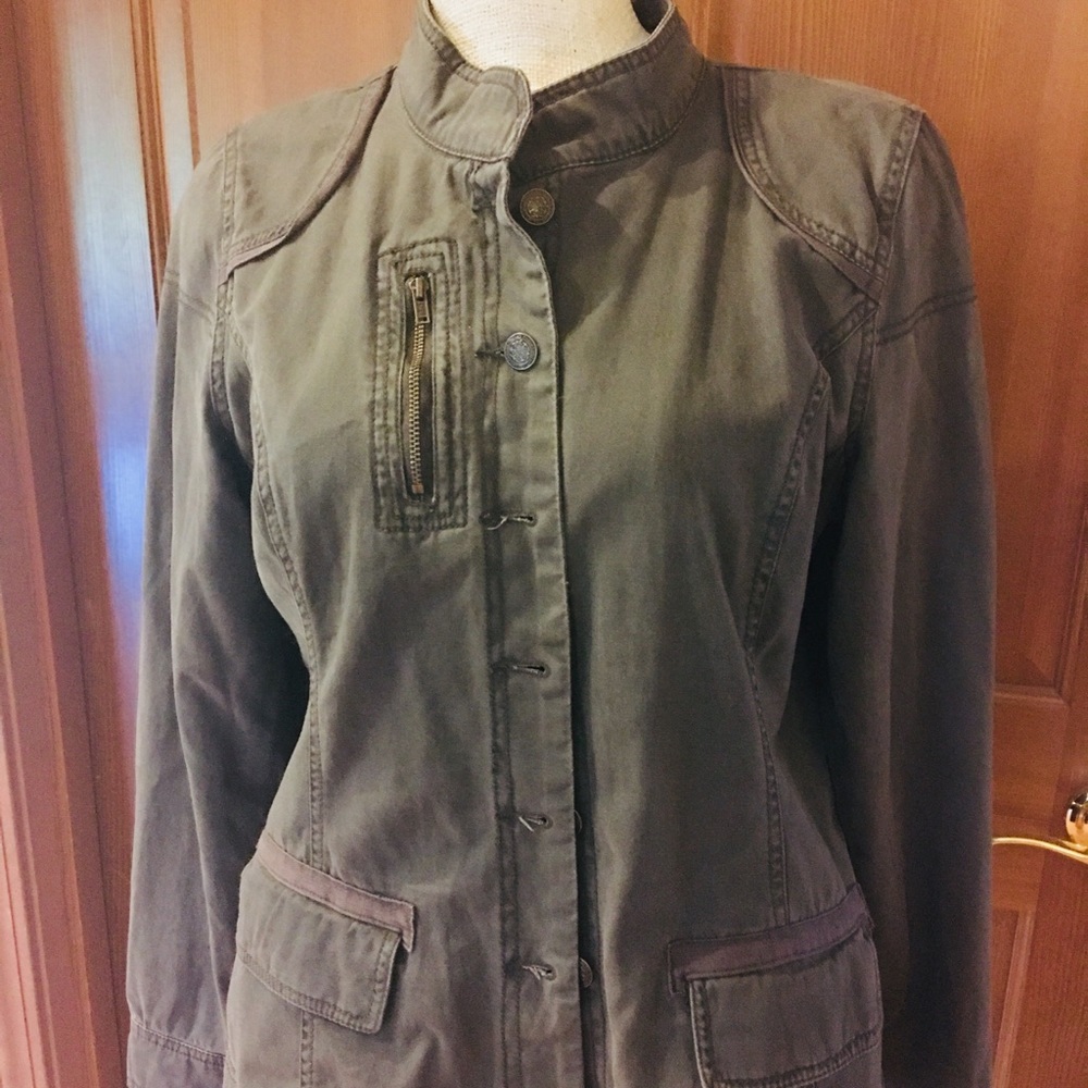Army green jacket.